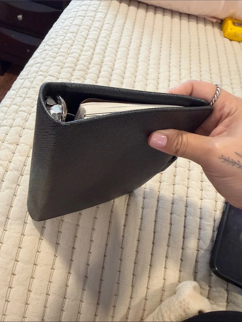 Louis Vuitton Black Textured Leather Tablet Folio with Snap Closure